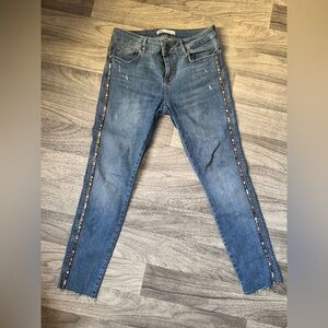 Zara Blue Skinny Jeans with Side‎ Embellishments